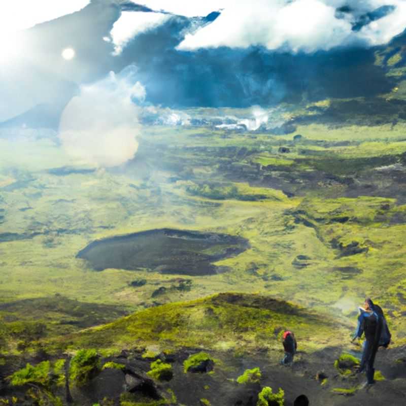 Four intrepid hikers stand at the edge of Mount Nyiragongo's smoldering crater, their faces illuminated by the otherworldly glow of the active volcano's lava lake. They are part of an organized group embarking on a two-week summer expedition to explore the natural wonders of the Democratic Republic of the Congo.