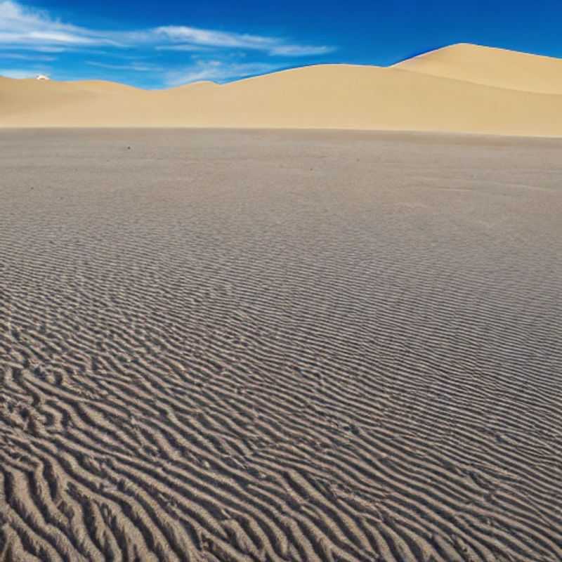 Stunning panoramic view of the towering, rust-colored Sossusvlei dunes in Namibia, highlighting the vastness and beauty of the landscape, while illustrating the importance of safety awareness when exploring this remarkable environment.