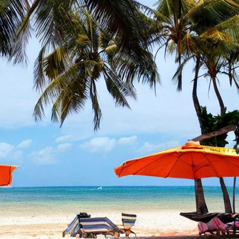 Here are a few options for alt text in Spanish for an image of Diani Beach, Kenya, in an article about whether it's good for a summer holiday: