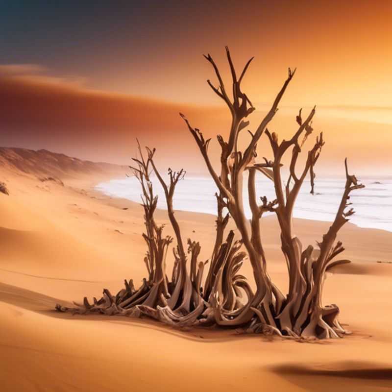 Côte des Squelettes, Namibie : Paysage lunaire et vestiges d'épaves, témoignant de la puissance de la nature.