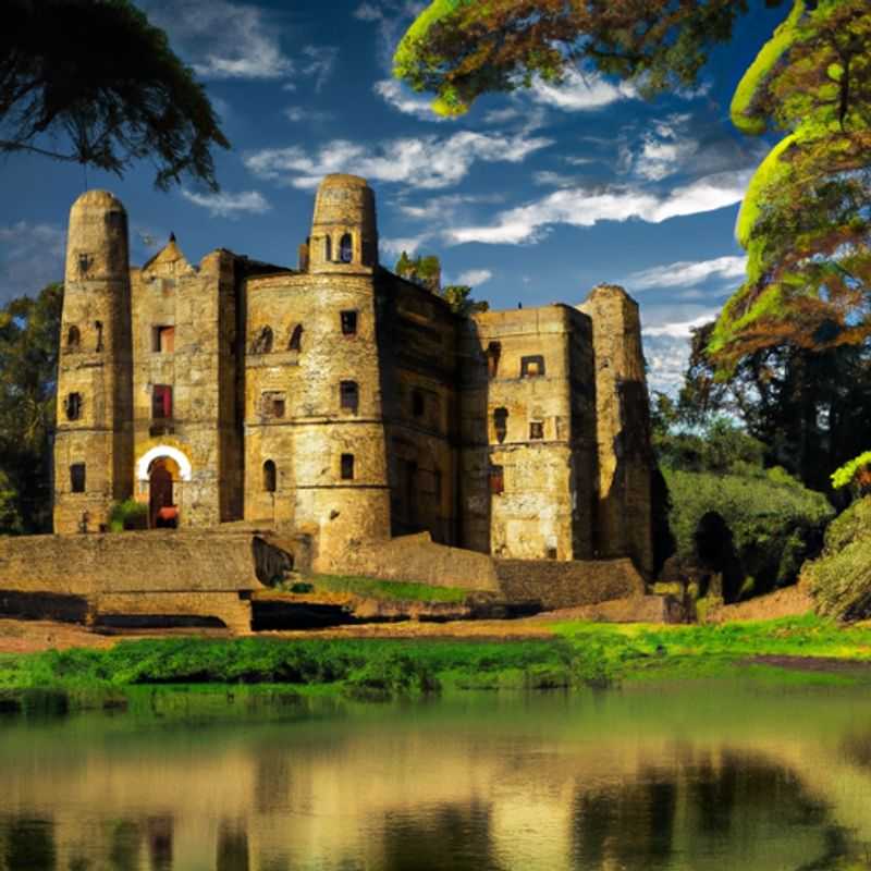 A solitary traveler stands amidst the ancient ruins of Gondar Castles, Ethiopia, during a three-week spring sojourn, surrounded by the evocative remnants of a bygone era, immersing themselves in the rich cultural heritage and captivating history of this extraordinary destination.