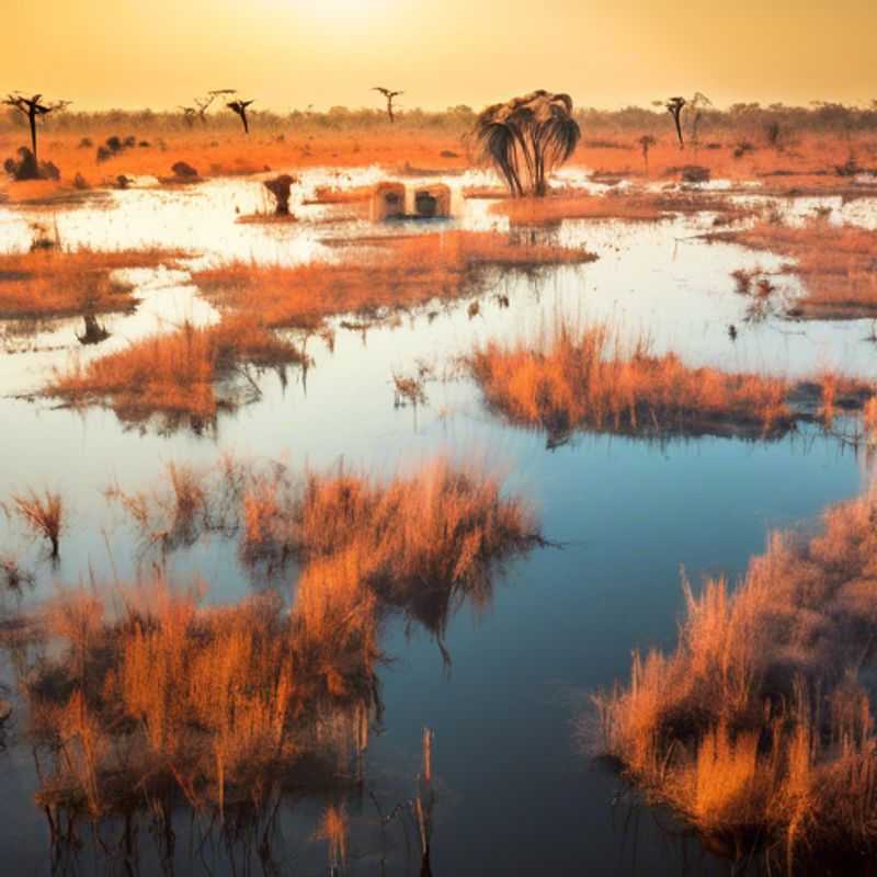 Two couples, adventurous spirits, embark on a mokoro ride through the tranquil waters of the Okavango Delta, Botswana, during the winter season. The lush landscape unfolds before them, revealing the hidden beauty of this unique African wilderness.