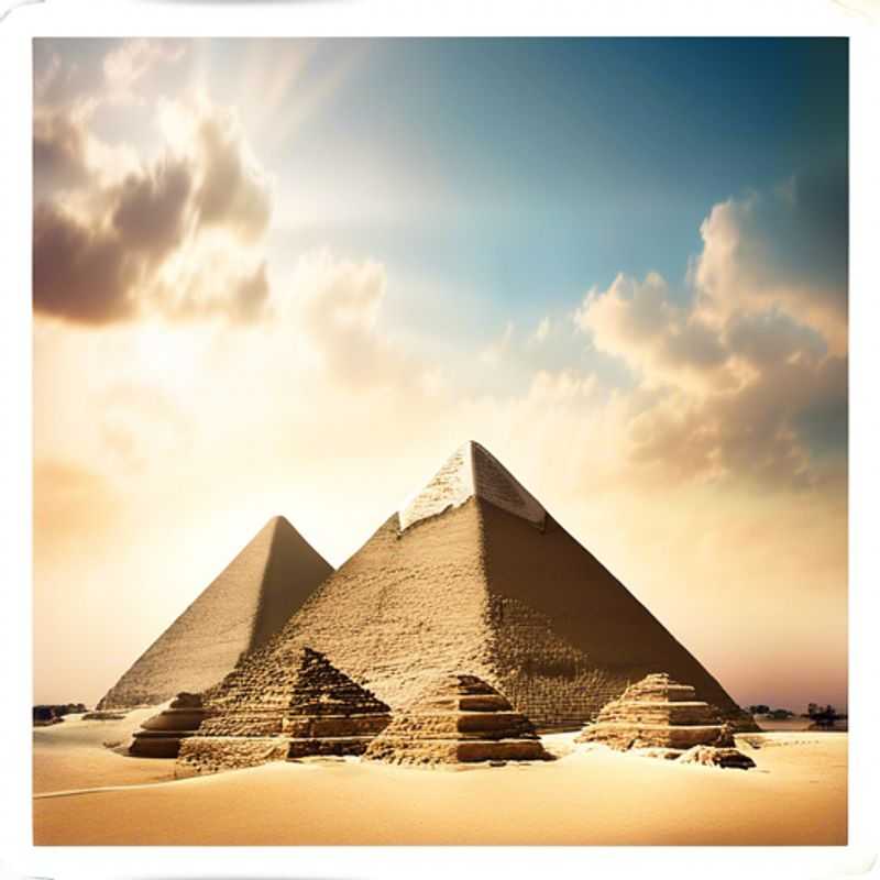 The majestic Pyramids of Giza, Egypt, standing as silent sentinels against the desert sky, a testament to ancient engineering and enduring mystery.