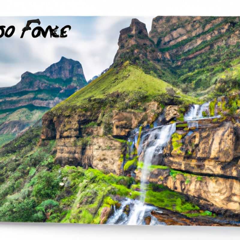 Four adventurous hikers marvel at the majestic Amphitheatre, a sheer rock face rising 3,000 feet, in Royal Natal National Park, South Africa, during their exhilarating 4-day winter expedition.