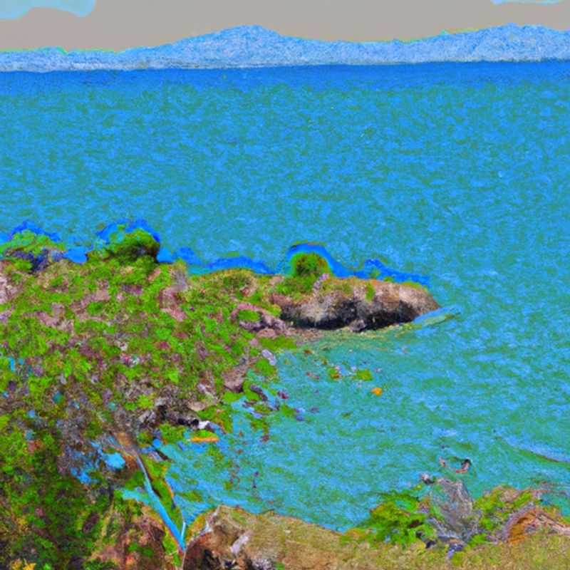 A solitary traveler stands on the edge of Lake Tanganyika, Tanzania, gazing out at the vast expanse of turquoise waters. The lake's serene beauty and the surrounding lush greenery create a breathtaking panorama, inviting the traveler to immerse themselves in the tranquility of the African wilderness.