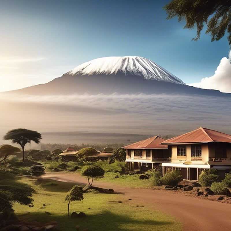Le majestueux Mont Kilimandjaro, la plus haute montagne d'Afrique, se dressant fièrement sous un ciel Tanzanien.