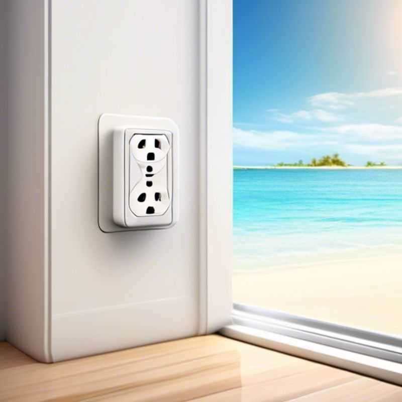 A travel adapter plugged into a wall outlet.