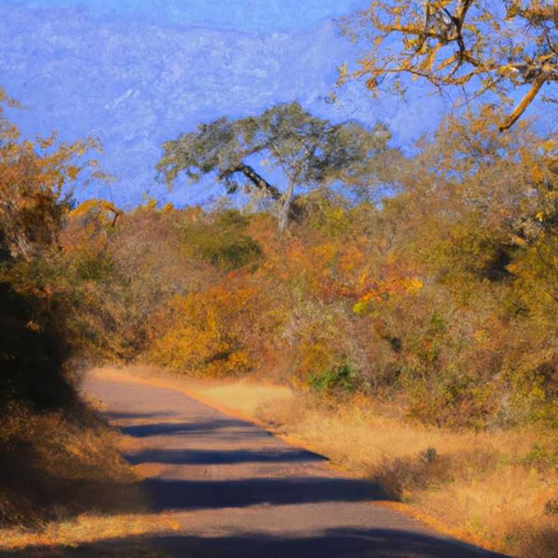 A solo traveler embarking on an awe-inspiring journey through the untamed wilderness of Kruger National Park, South Africa, during the vibrant hues of autumn, capturing the essence of nature's grandeur.