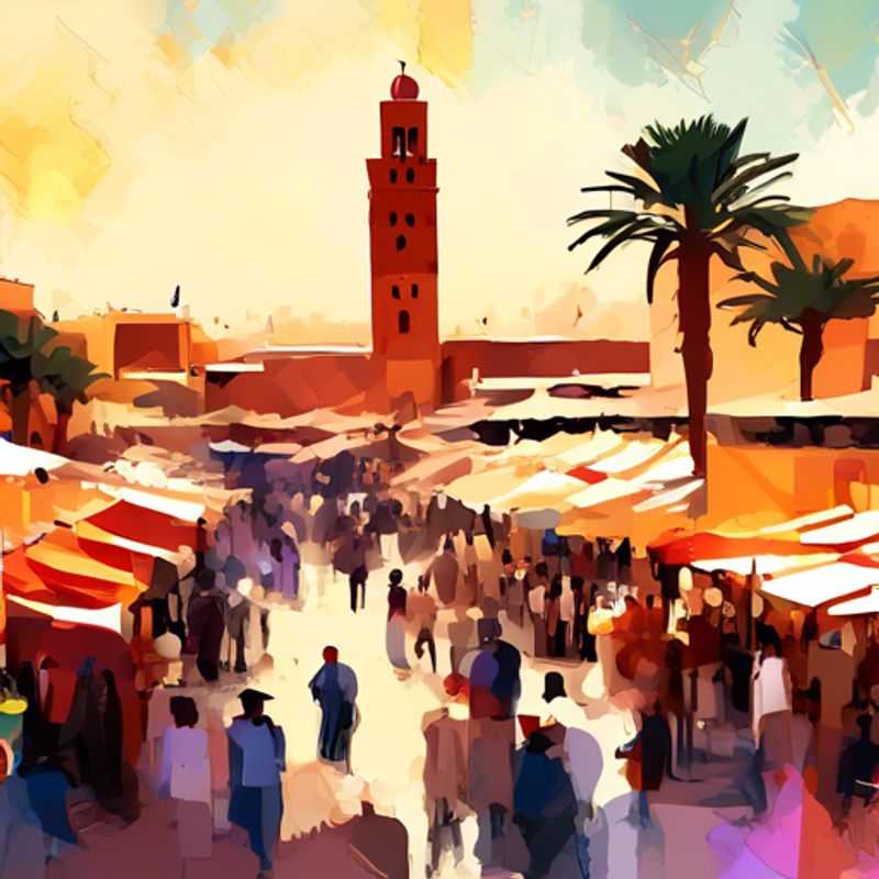 La place Djemaa el-Fna à Marrakech, un vibrant spectacle de charme et d'animation marocains.