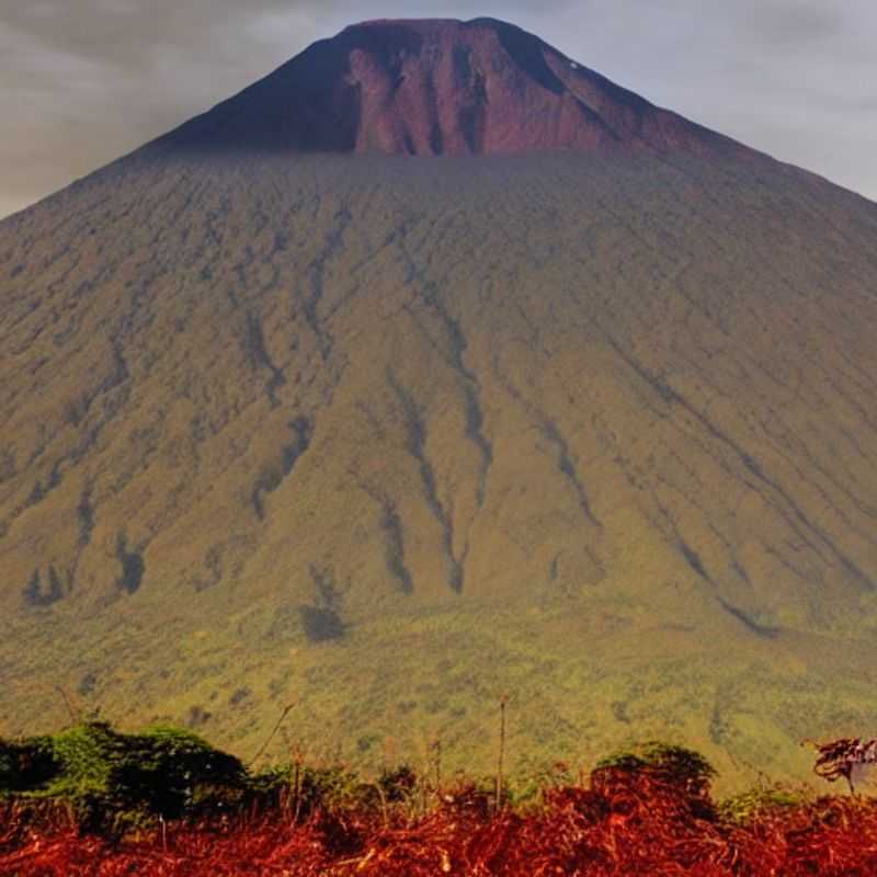 Vue impressionnante du Mont Nyiragongo, République Démocratique du Congo, avec son lac de lave incandescent, un spectacle à considérer avant de planifier des vacances d'été.