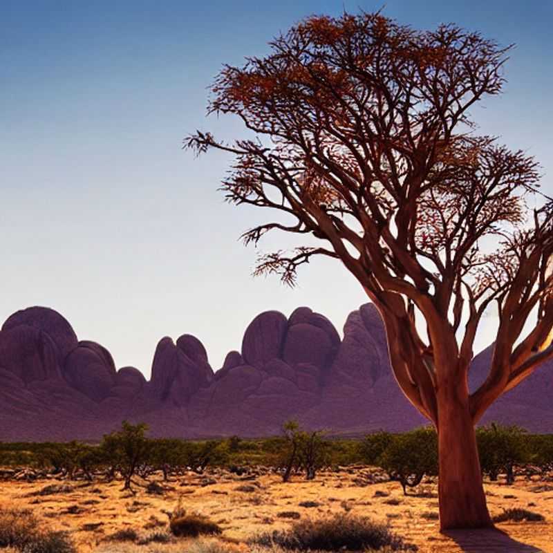 Spitzkoppe's majestic granite peaks bathed in golden light, a luxurious and Instagrammable backdrop perfect for creating unforgettable memories with your travel tribe in Namibia.