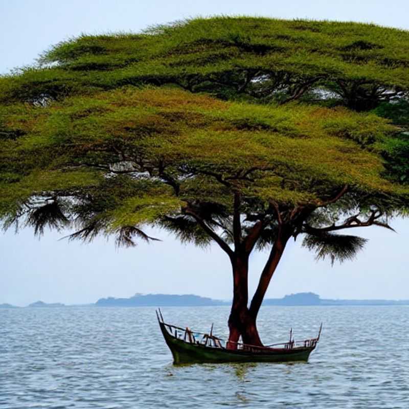 Serene Lake Victoria shimmering under the African sun, captured from a luxurious lakeside resort - the perfect backdrop for your unforgettable #Staycationer memories. Kenya, Uganda, Tanzania await!