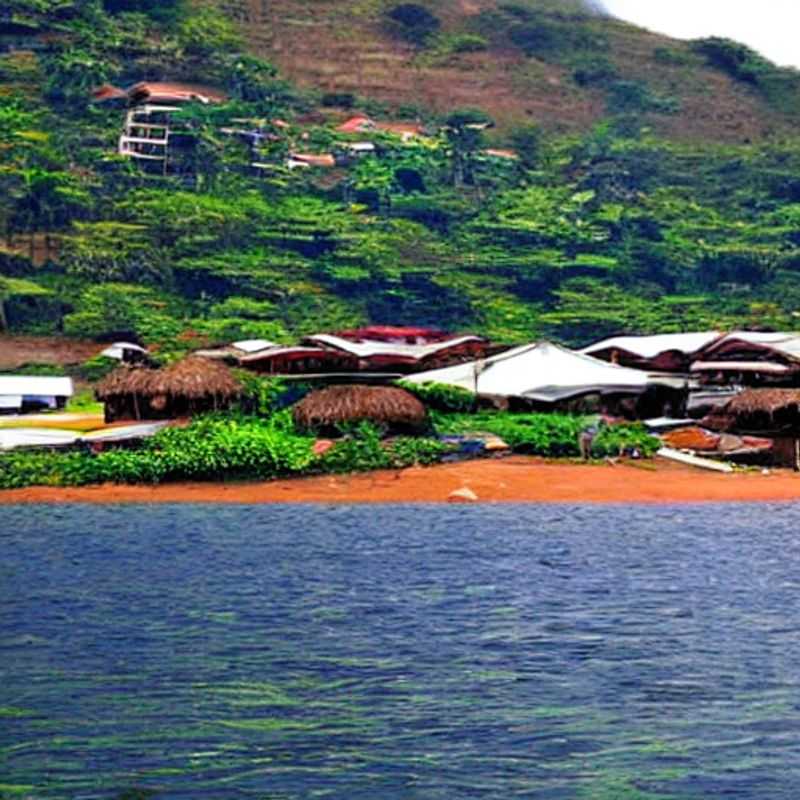 Le lac Volta, Ghana : Un paradis estival scintillant sous le soleil africain, vous invitant à une escapade rafraîchissante. (Volta Lake, Ghana: A summer paradise sparkling under the African sun, inviting you to a refreshing getaway.)