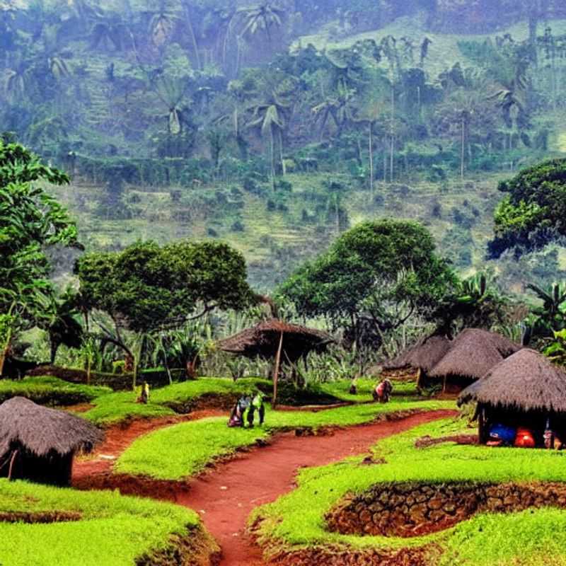 Visão panorâmica do Monte Elgon, adornado pela vegetação exuberante e céus de verão radiantes, um convite irresistível para uma aventura inesquecível na fronteira entre Uganda e Quênia. (Panoramic view of Mount Elgon, adorned with lush vegetation and radiant summer skies, an irresistible invitation to an unforgettable adventure on the border between Uganda and Kenya.)