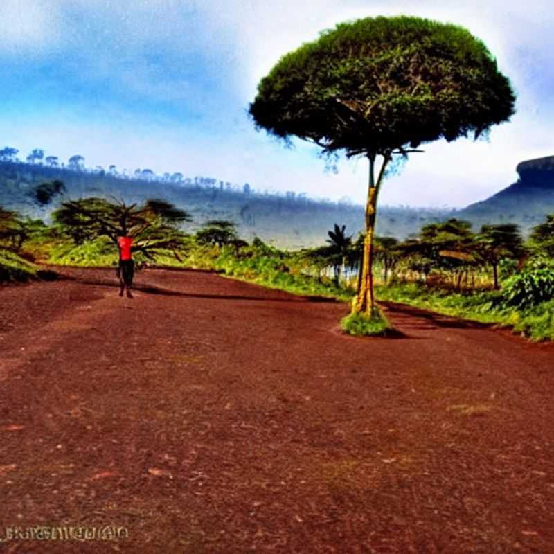 Dois viajantes contemplando a majestosa montanha do Monte Elgon, um destino repleto de beleza natural e aventura nos países de Uganda e Quênia, ideal para férias de verão.