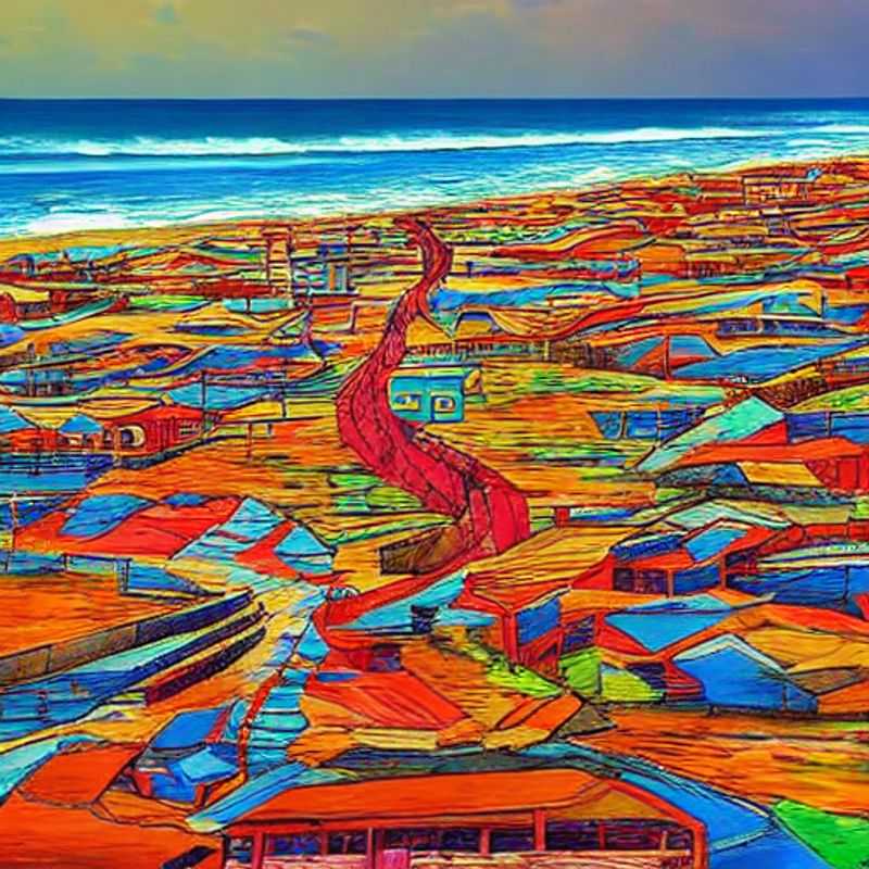 Plage de Cotonou, Bénin : sable doré et vagues rafraîchissantes, l'endroit idéal pour des vacances d'été inoubliables sous le soleil africain. (Cotonou Beach, Benin: Golden sands and refreshing waves, the perfect place for an unforgettable summer vacation under the African sun.)