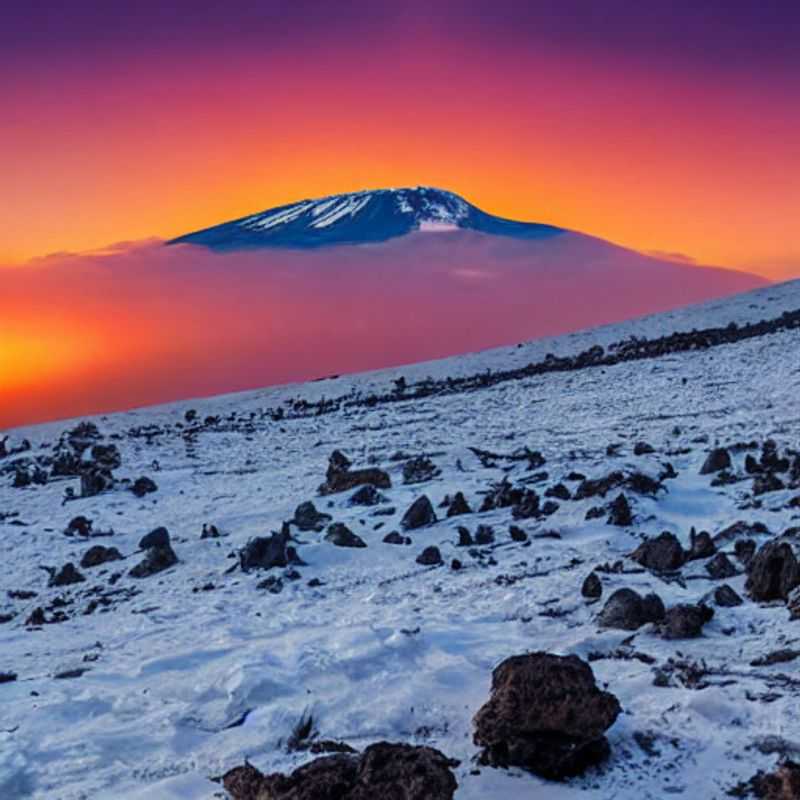Duas pessoas admiram o majestoso Monte Kilimanjaro, na Tanzânia, um destino incrível para as férias de verão.