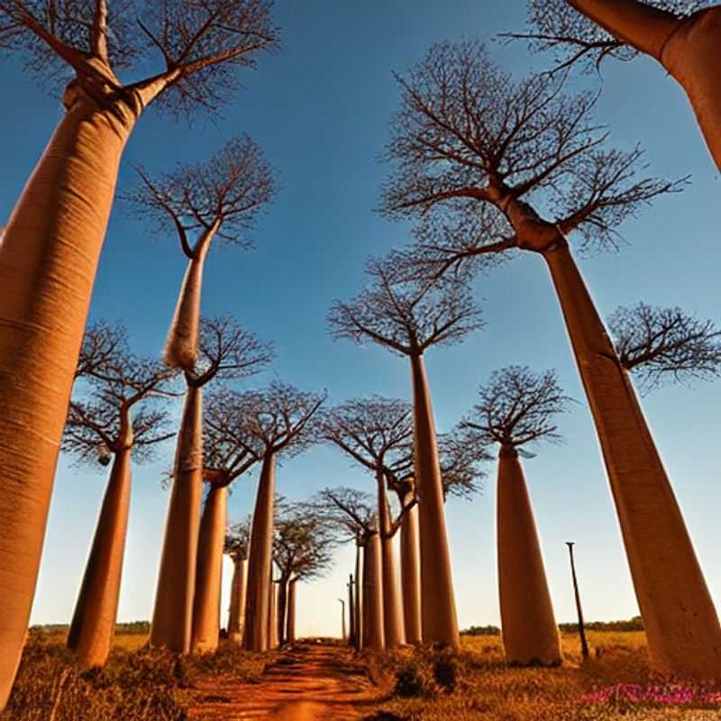 Golden sunset bathes the majestic Avenue of the Baobabs in Madagascar, a surreal and romantic landscape worthy of the most discerning (and 'grammable!) luxury traveler's dreams.