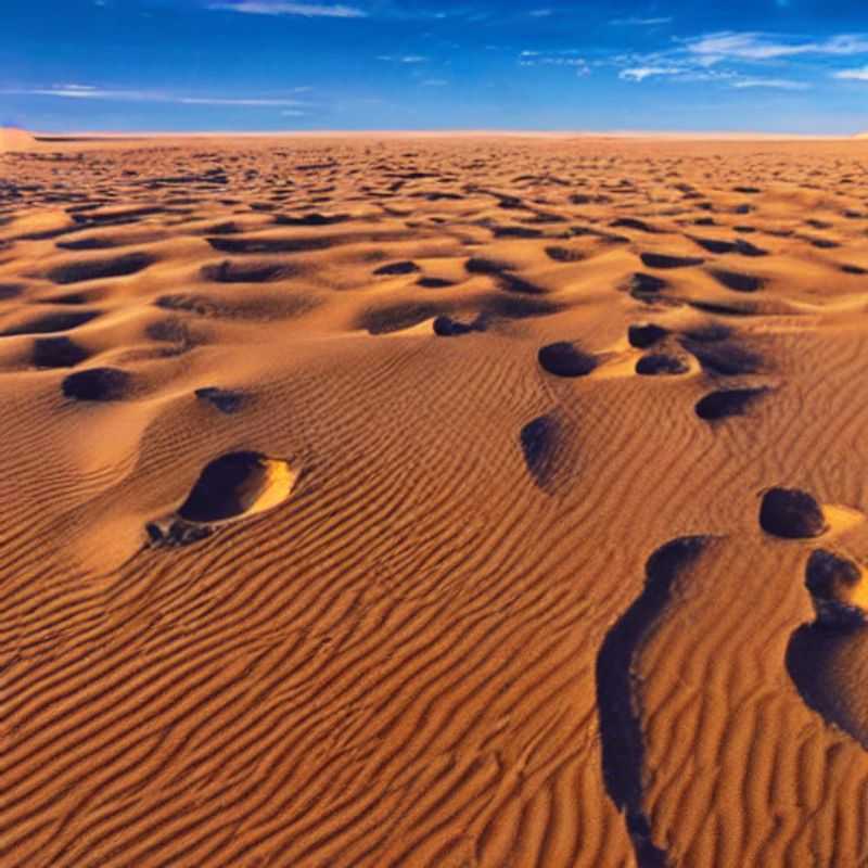 Vast, sun-drenched Sahara Desert dunes under the scorching summer sun, highlighting the extreme heat and potential challenges of a summer holiday in Morocco or Tunisia. Consider heat safety precautions.