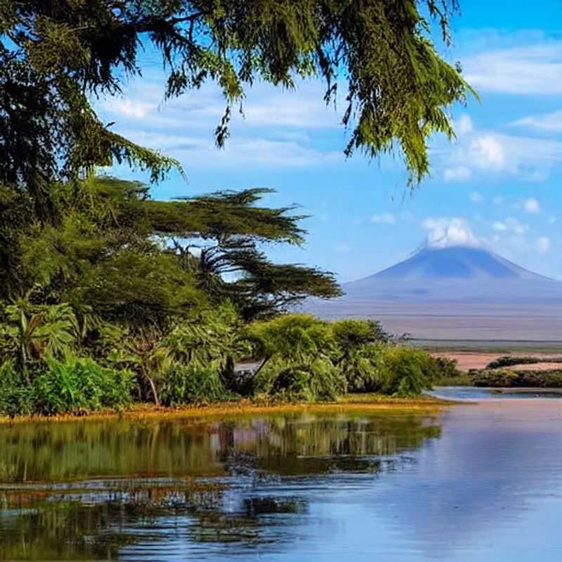 Bando de flamingos cor-de-rosa vibrantes, uma visão deslumbrante no Lago Nakuru, Quênia, sob o sol de verão africano. Um espetáculo imperdível para quem busca uma experiência de férias inesquecível.