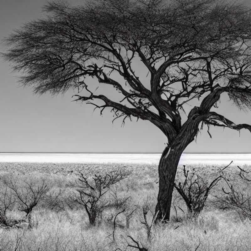 Un elefante solitario cruza la vasta sabana de Etosha, un testimonio de la abundante vida salvaje que espera a los visitantes incluso durante el intenso calor del verano en el Parque Nacional Etosha, Namibia.