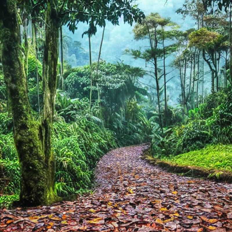 Lush, emerald canopy of Nyungwe Forest, Rwanda, offering a secluded and luxurious escape for the romantic traveler seeking unforgettable social media moments amidst pristine nature and whispering secrets. (Maybe they'll even spot a shy chimpanzee!)