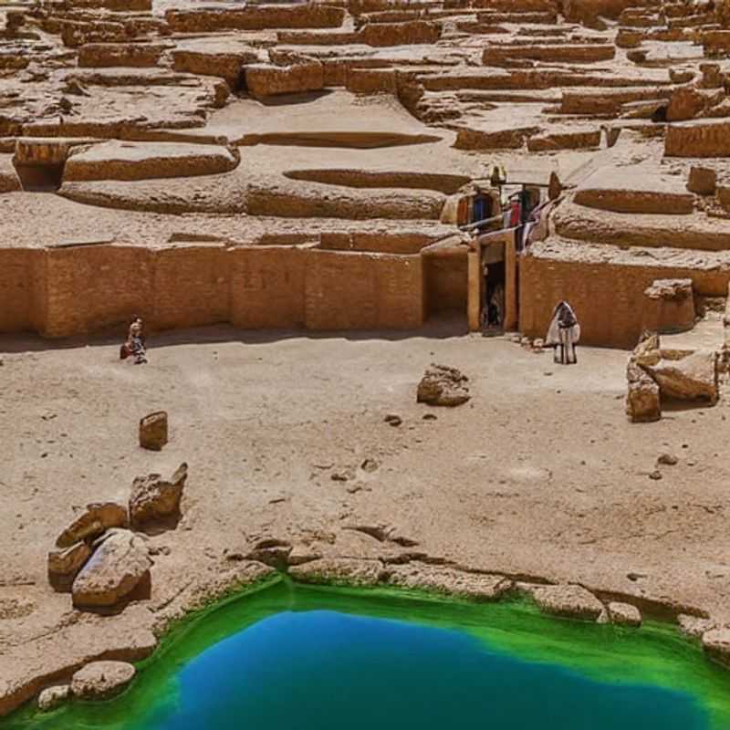 A breathtaking panoramic view of Wadi El Rayan's turquoise waters and golden dunes, captured from a luxury eco-lodge, showcasing the serene elegance and Instagrammable beauty that awaits the discerning luxury traveler seeking unique social media content.