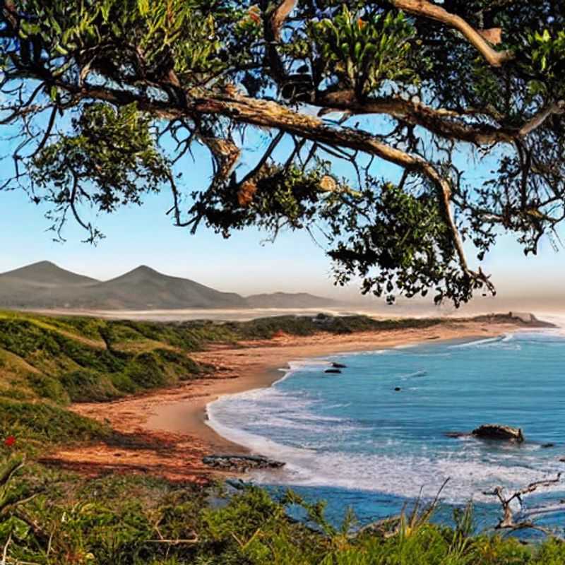 Casal aproveitando o sol e o mar azul turquesa na praia paradisíaca de Cape Vidal, África do Sul, um destino imperdível para as férias de verão.