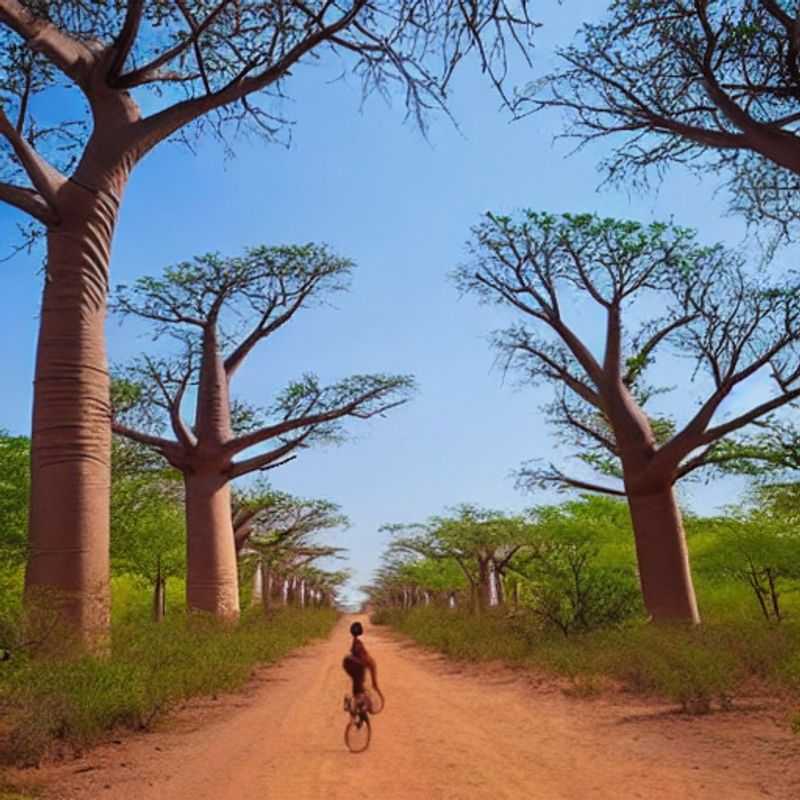 Giant baobab trees stand sentinel along the iconic Avenue of the Baobabs in Madagascar, a breathtaking view under the summer sun, exploring whether it's the perfect holiday escape for you.
