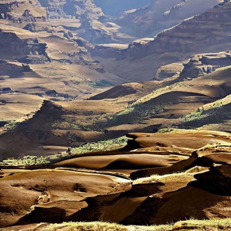 Majestueux panorama du parc national des monts Simien, Éthiopie, capturant la beauté brute et la sérénité, un joyau éco-touristique idéal pour des clichés luxueux et responsables.