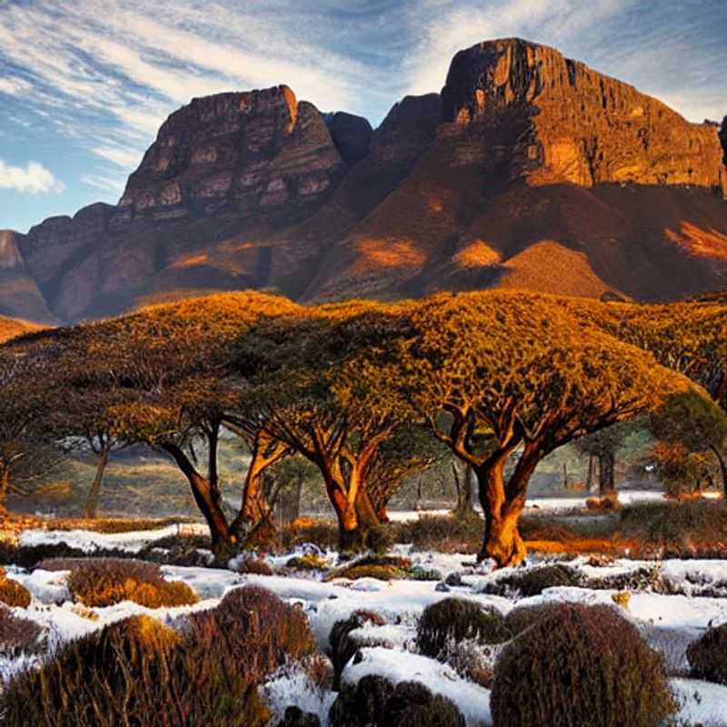 Les majestueuses montagnes du Drakensberg, en Afrique du Sud, offrant un cadre naturel magnifique pour des vacances d'été inoubliables - un choix parfait pour une escapade estivale rafraîchissante.