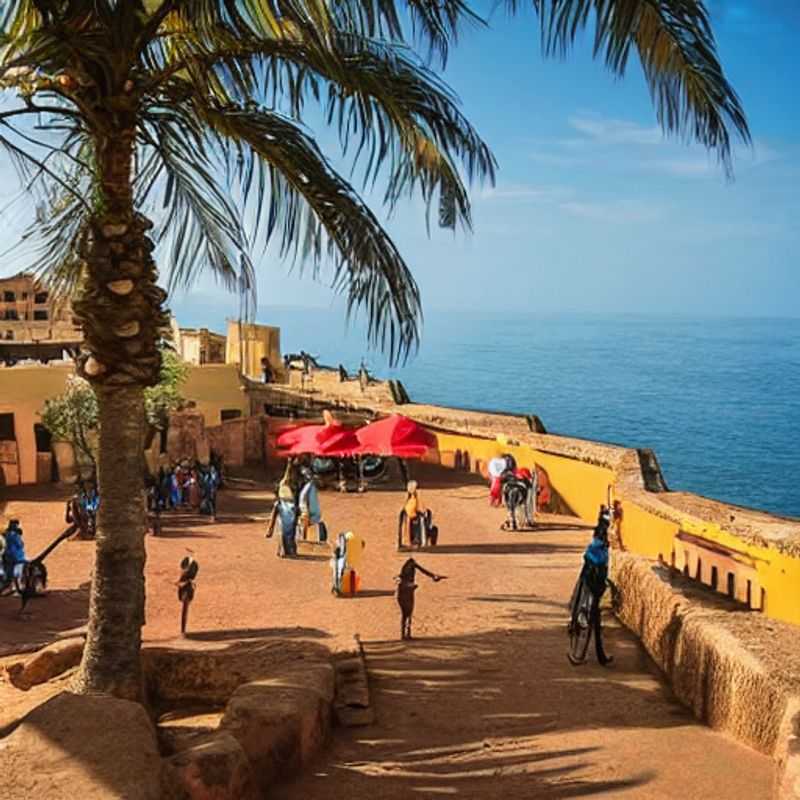Vibrant houses line the sun-drenched shores of Gorée Island, Senegal, a captivating destination offering a unique blend of history and beauty, perfect for a summer holiday adventure.