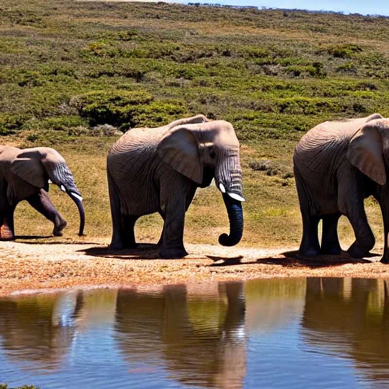 A magnificent African elephant, dusted in the red soil of Addo Elephant National Park, cools off in a watering hole – a quintessential summer sight that showcases the park's allure for a truly unforgettable holiday.