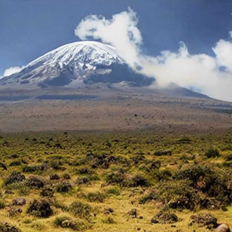 Uma vista majestosa do Monte Kilimanjaro, na Tanzânia, sob o sol de verão, destacando a possibilidade de uma aventura inesquecível durante as suas férias.