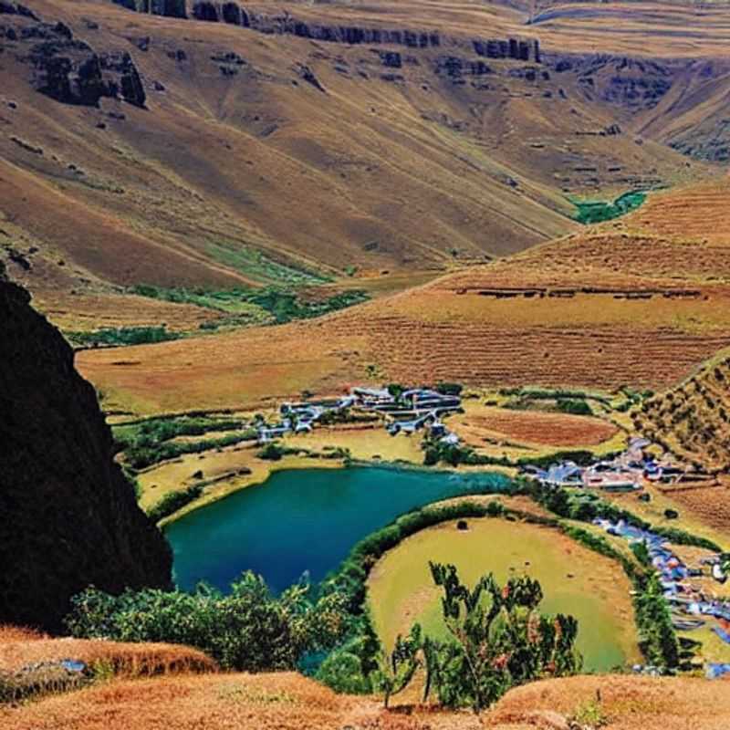 Paysages grandioses des Hautes Terres du Lesotho baignés par le soleil estival, un aperçu des aventures qui vous attendent lors de vos vacances d'été au Lesotho. (Magnificent landscapes of the Lesotho Highlands bathed in the summer sun, a glimpse of the adventures that await you during your summer vacation in Lesotho.)