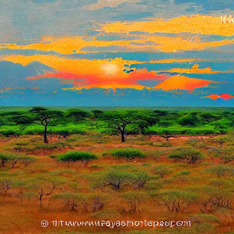 Vast Kenyan landscape of Tsavo National Park stretching into the horizon, framing a majestic elephant silhouetted against the fiery sunset, a dream backdrop for the adventurous, luxury-seeking social media influencer.