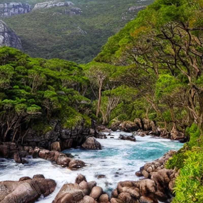 A breathtaking panoramic view of the lush, green coastal forest meeting the crashing waves of the Indian Ocean in Tsitsikamma National Park, South Africa, highlighting its appeal as an ideal summer holiday destination.