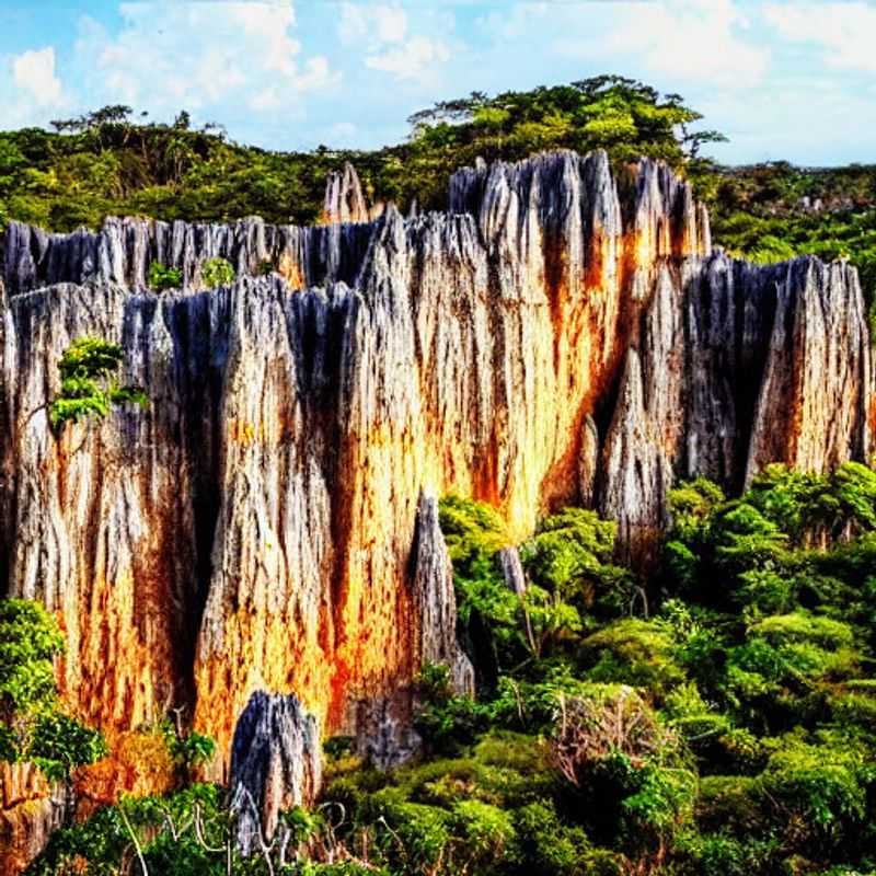 Les pics calcaires acérés du Tsingy de Bemaraha se dressent majestueusement, un paysage lunaire spectaculaire et luxueux, parfait pour les explorateurs éco-responsables qui souhaitent partager la beauté brute de Madagascar sur les réseaux sociaux.