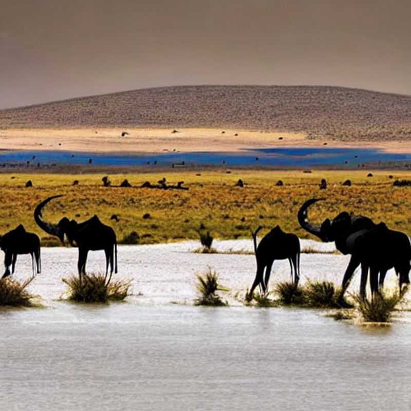 Spanish: Manada de ñus cruzando las llanuras doradas del Parque Nacional Serengueti, Tanzania, bajo el sol del verano. Una escena impresionante que te espera si eliges este paraíso para tus vacaciones.