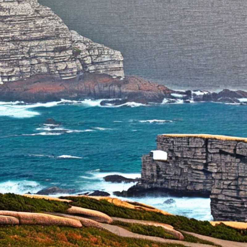 Dramatic Cape Point cliffs meeting the turquoise waters of the Atlantic, a luxurious backdrop for the adventurous Gap Year traveler's Instagram feed, showcasing the untamed beauty and unforgettable moments of South Africa.