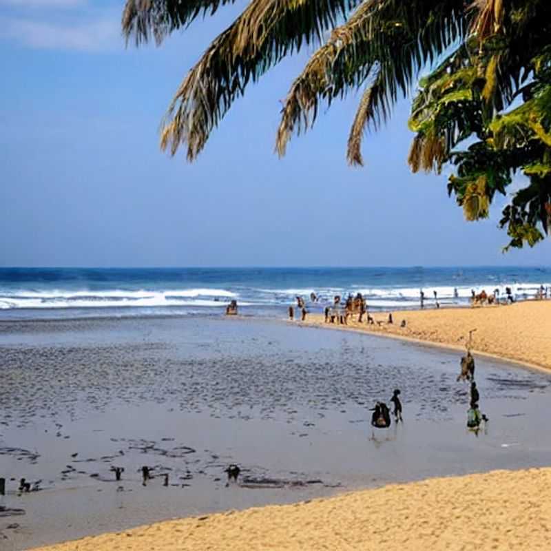 Plage de Cotonou, Bénin : sable doré et vagues rafraîchissantes, l'endroit idéal pour des vacances d'été inoubliables sous le soleil africain. (Cotonou Beach, Benin: Golden sands and refreshing waves, the perfect place for an unforgettable summer vacation under the African sun.)