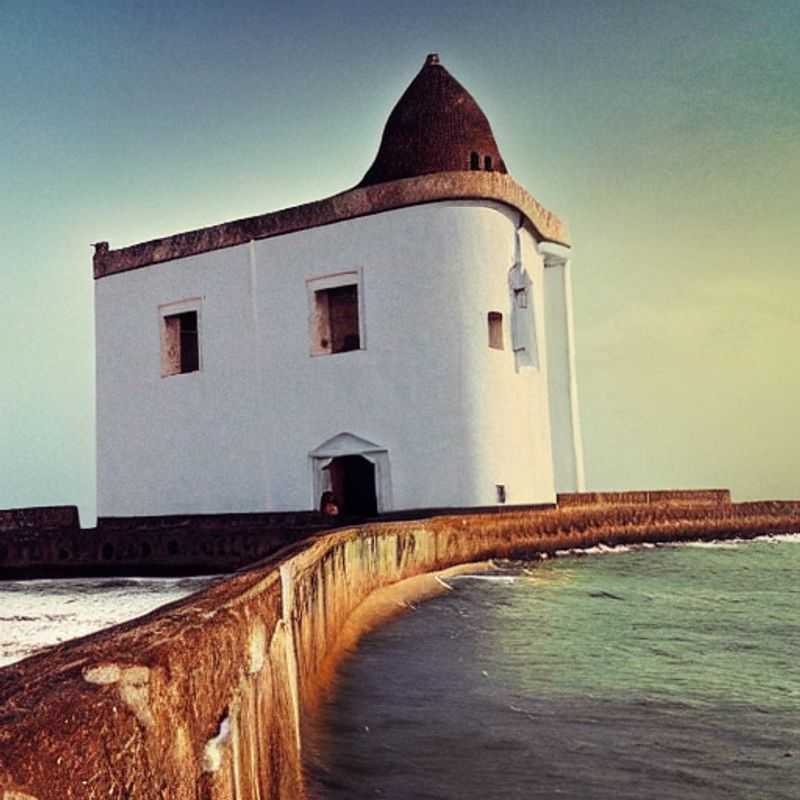 Le Château d'Elmina, au Ghana, se dresse solennellement contre le ciel d'été, un rappel poignant d'histoire au milieu d'une beauté tropicale. (Elmina Castle, Ghana, standing solemnly against the summer sky, a poignant reminder of history amidst tropical beauty.)