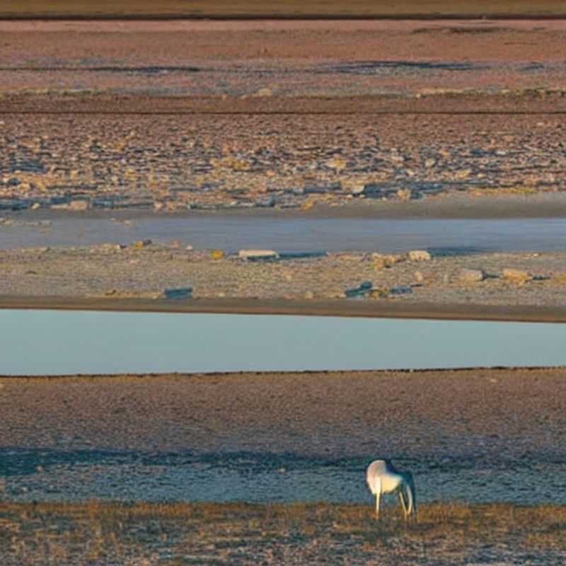 Стадо слонов пьет воду на фоне бескрайних просторов национального парка Этоша, Намибия, в знойный летний день. (Stado slonov p'yet vodu na fone beskraynikh prostorov natsional'nogo parka Etosha, Namibiya, v znoynyy letniy den'.)