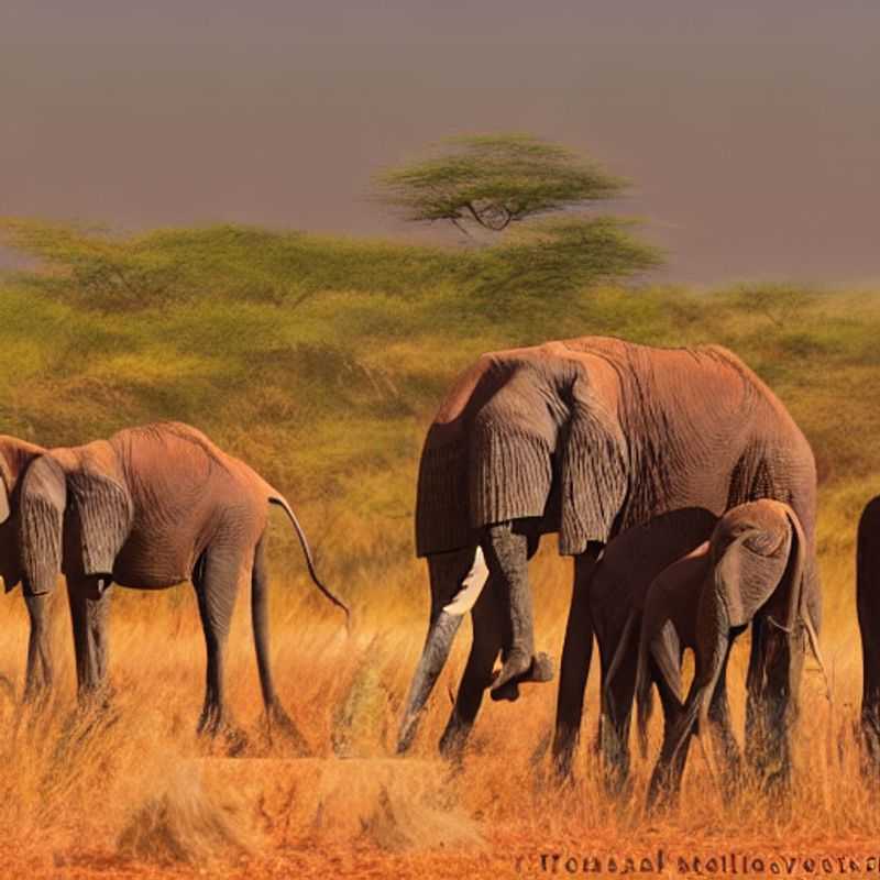Des éléphants majestueux se promenant paisiblement dans le parc national de Tsavo, Kenya, sous le soleil estival africain, un spectacle inoubliable pour des vacances d'été.