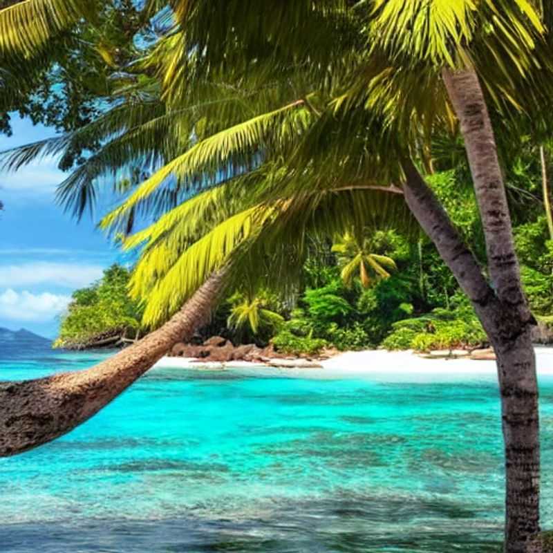 Quatre amis profitant du soleil éclatant sur la magnifique plage de l'île de Mahé aux Seychelles, un lieu paradisiaque pour des vacances d'été inoubliables.