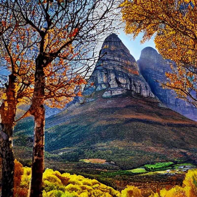 Pico da Catedral majestoso sob o sol de verão, um convite irresistível para a aventura e beleza natural nas montanhas Drakensberg, África do Sul. Imagine-se explorando trilhas ensolaradas e respirando o ar puro - um paraíso para as férias de verão! (Majestic Cathedral Peak under the summer sun, an irresistible invitation to adventure and natural beauty in the Drakensberg Mountains, South Africa. Imagine yourself exploring sunny trails and breathing fresh air - a paradise for summer holidays!)