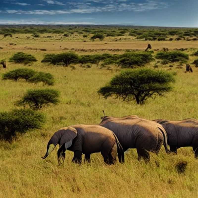 Rebanho de gnus cruzando as vastas planícies douradas do Maasai Mara, um espetáculo africano inesquecível que torna a reserva um destino icônico, mesmo durante os meses de verão quenianos.