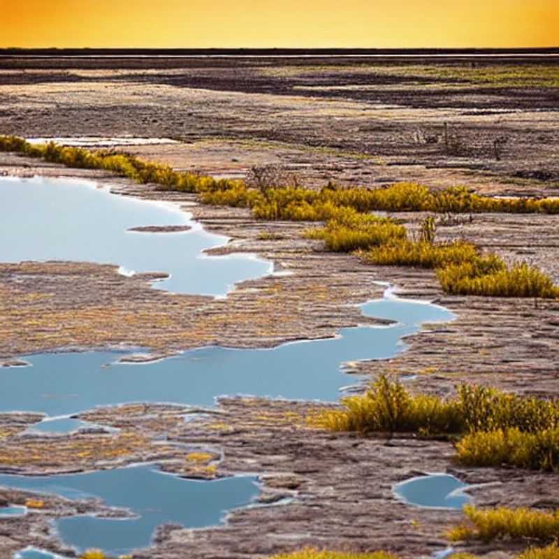 A solitary figure stands silhouetted against the vast, shimmering expanse of the Makgadikgadi Pans, Botswana, captured at sunset – the perfect backdrop for a breathtaking social media post showcasing a luxurious and unforgettable staycation experience.