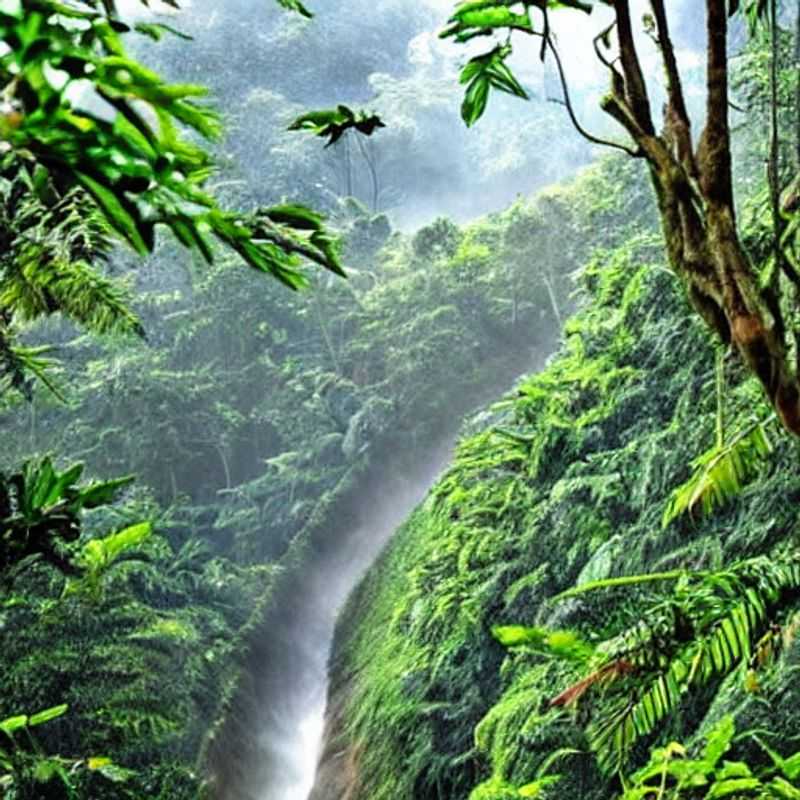 Casal caminhando sob a densa copa verdejante do Parque Nacional da Floresta de Nyungwe, Ruanda, desfrutando da exuberante beleza natural e do clima ameno ideal para umas férias de verão inesquecíveis.