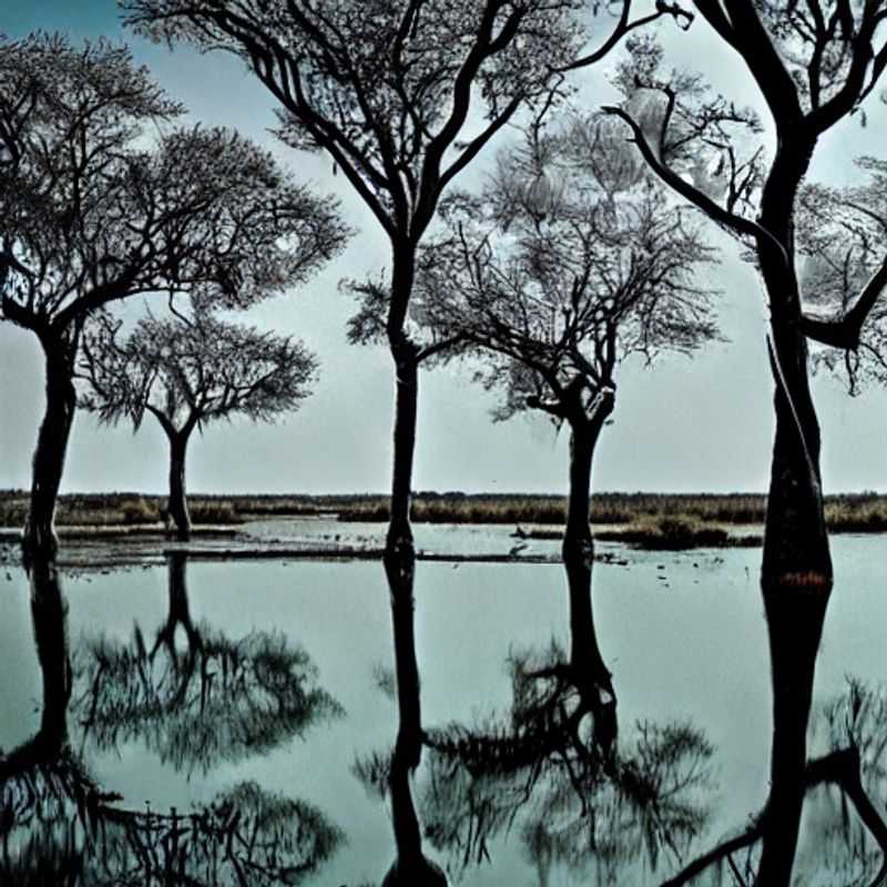 Um paraíso verdejante no coração da África: a beleza vibrante do Delta do Okavango, no Botswana, florescendo em pleno verão, um convite irresistível para uma aventura inesquecível. (A lush green paradise in the heart of Africa: the vibrant beauty of the Okavango Delta, Botswana, blooming in full summer, an irresistible invitation to an unforgettable adventure.)